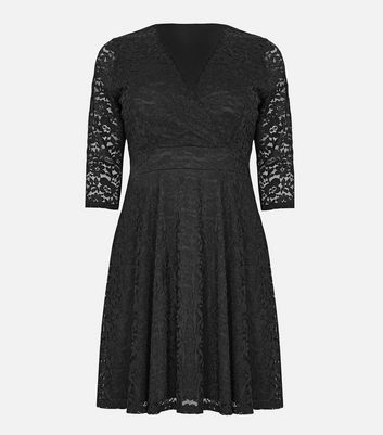 Mela Curves Black Lace Mini Wrap Dress ...